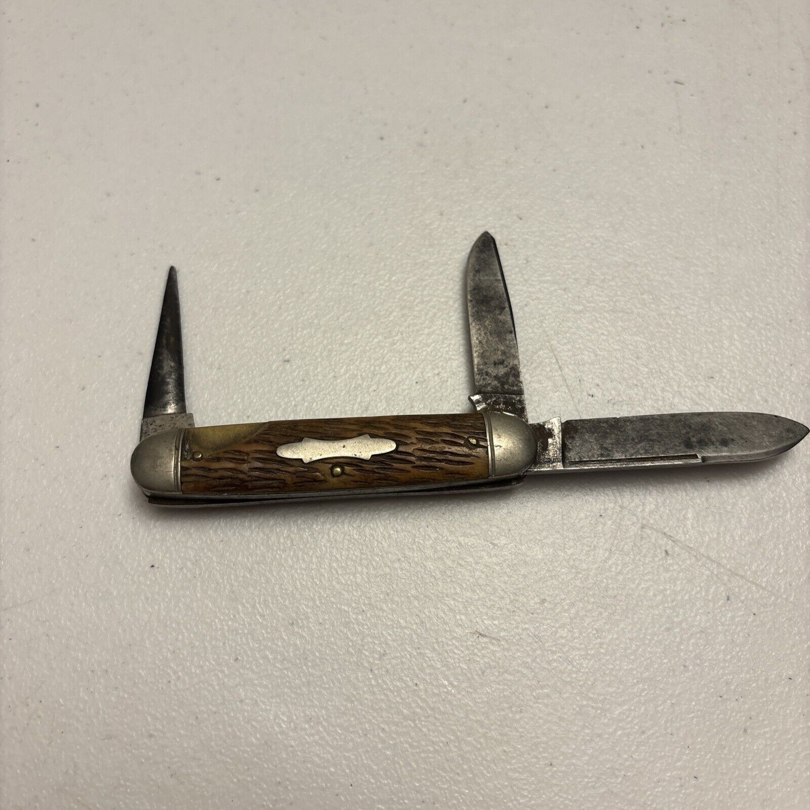 Vintage 1940’s Schrade Walden N.Y USA  3 Blade Punch Knife-Bone Handles