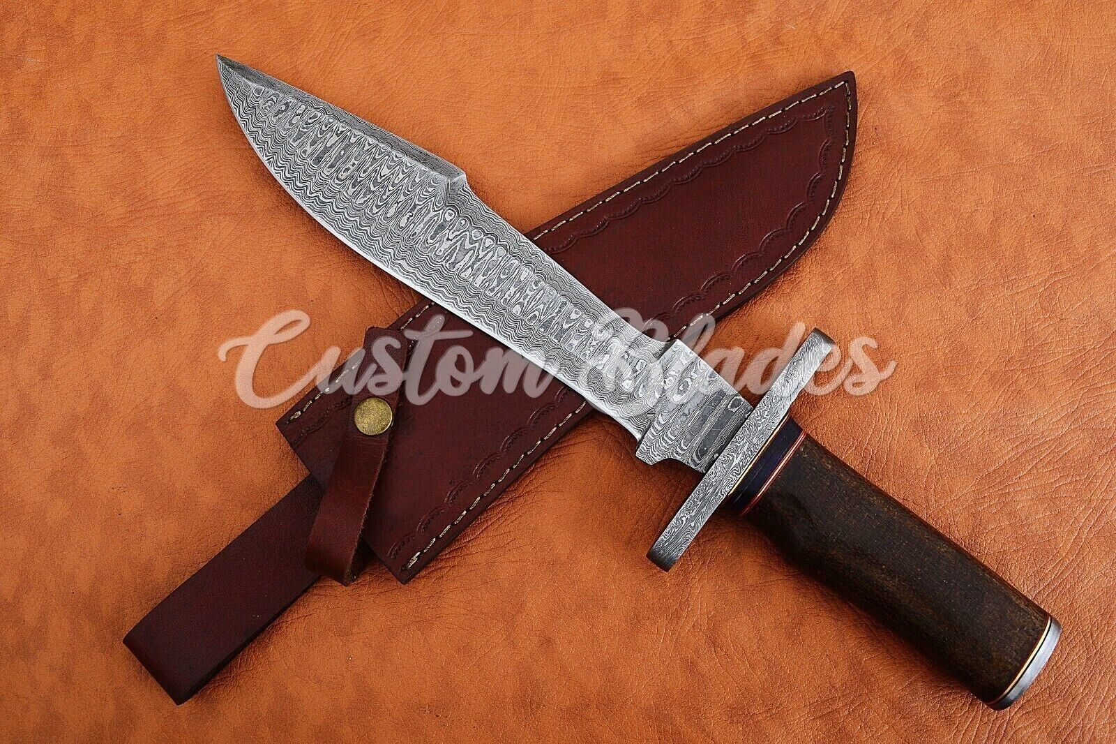 Custom Blade Hand forged Damascus Steel BOWIE with Micarta Grip & Damascus Guar