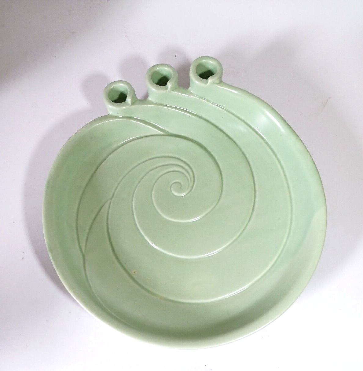 Haeger Mint Green Pottery Candle Holder Tray Round Swirl Art Deco
