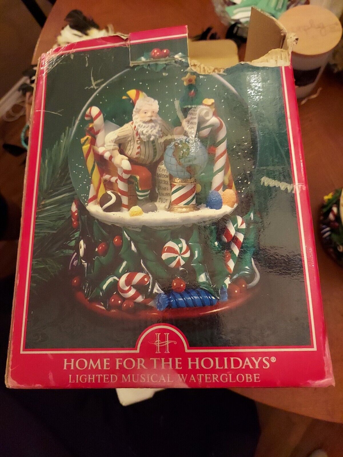 Home For The Holidays Lighted Musical Water Globe Santa Claus Making A List ￼