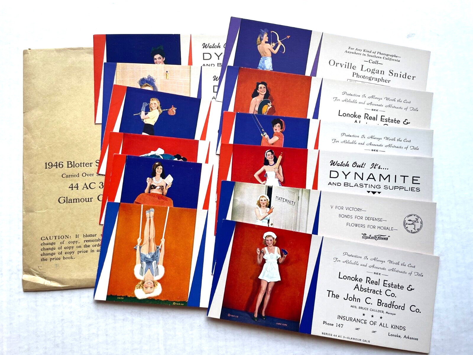 Set of 12 Original 1946 Pinup Girls Blotters w/ Original Envelope Glamour Gal