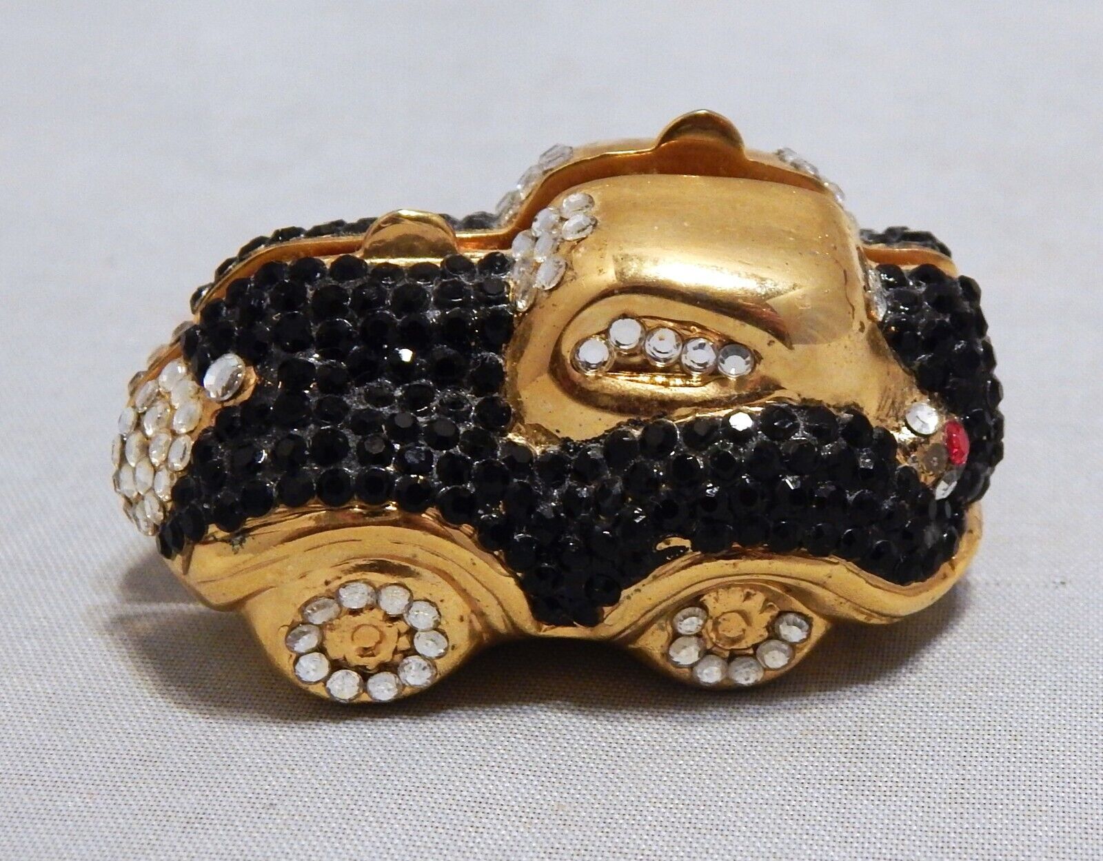 Gold Tone Metal Jeweled Car Trinket Box