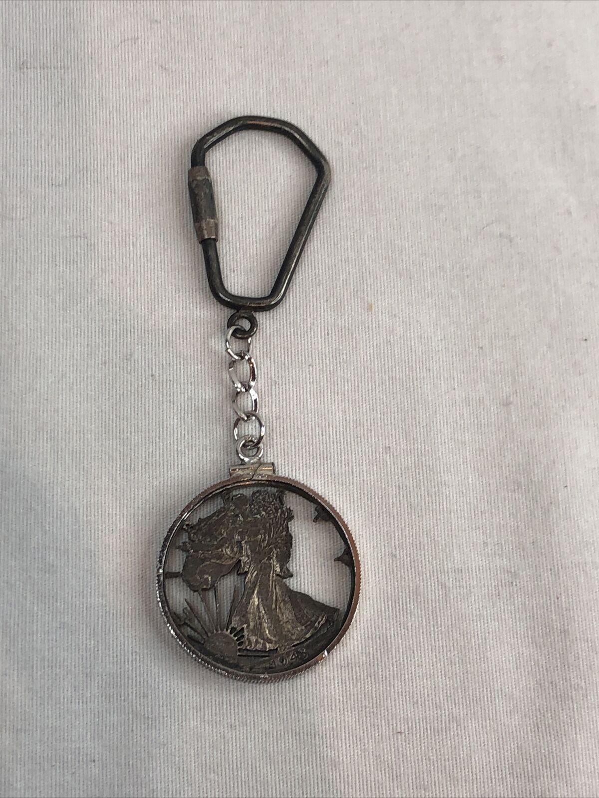 1943 Walking Liberty Half Dollar Silver Coin Cut Out Keychain Sterling Silver
