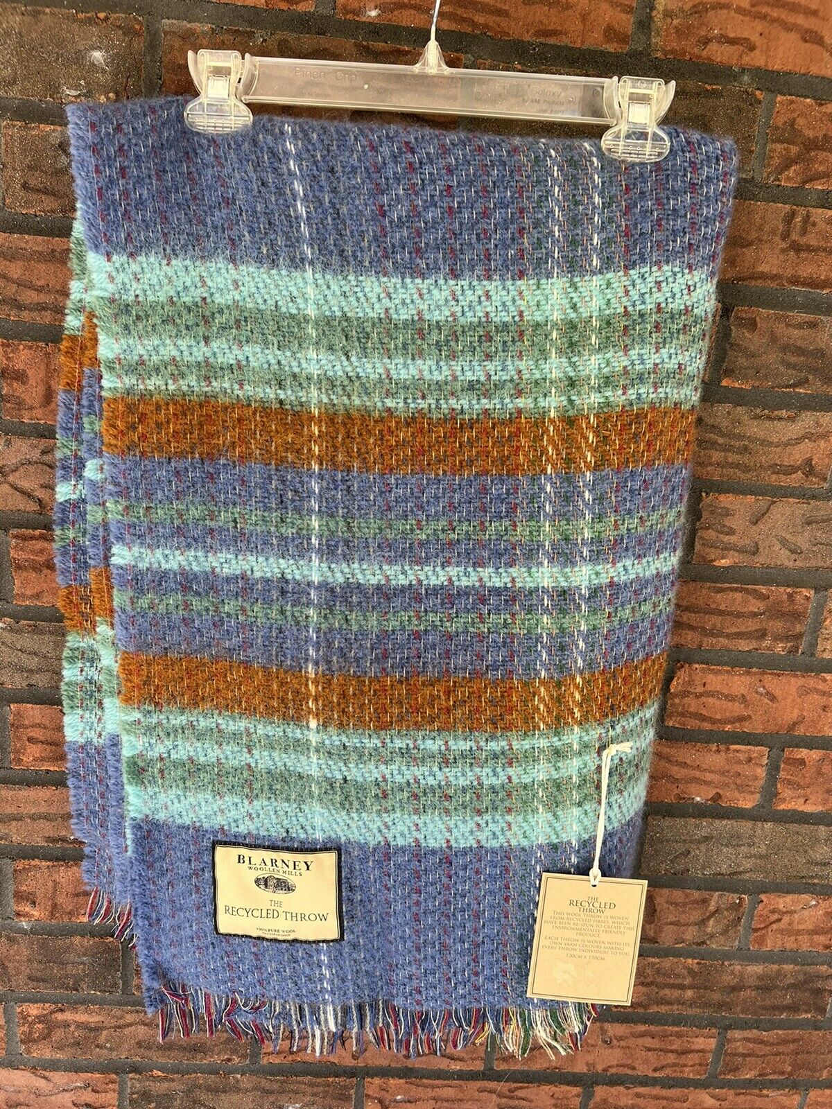 Blarney Woolen Mills Recycled Throw 100% Wool Blanket Ireland Plaid 48 x 64 NWT