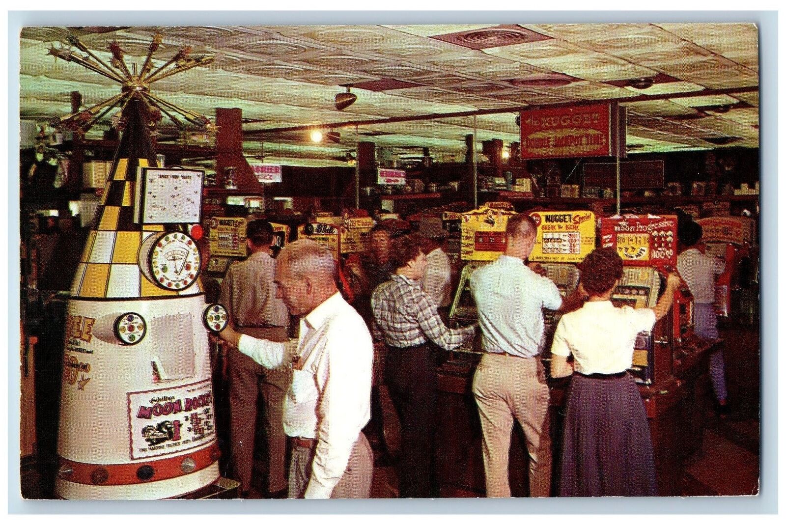 Reno Nevada NV Postcard Jim Kelley\'s Nugget Double Jackpot Scene c1960\'s Vintage