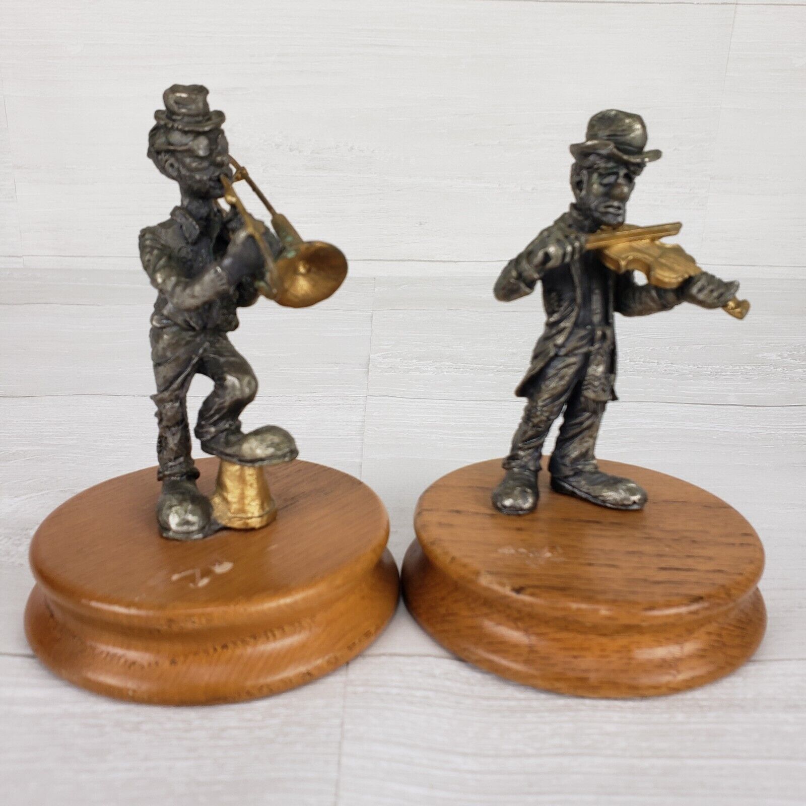 Ron Lee Hobo Band Collection Pewter Clown Playing Fiddle And Trombone Figurine