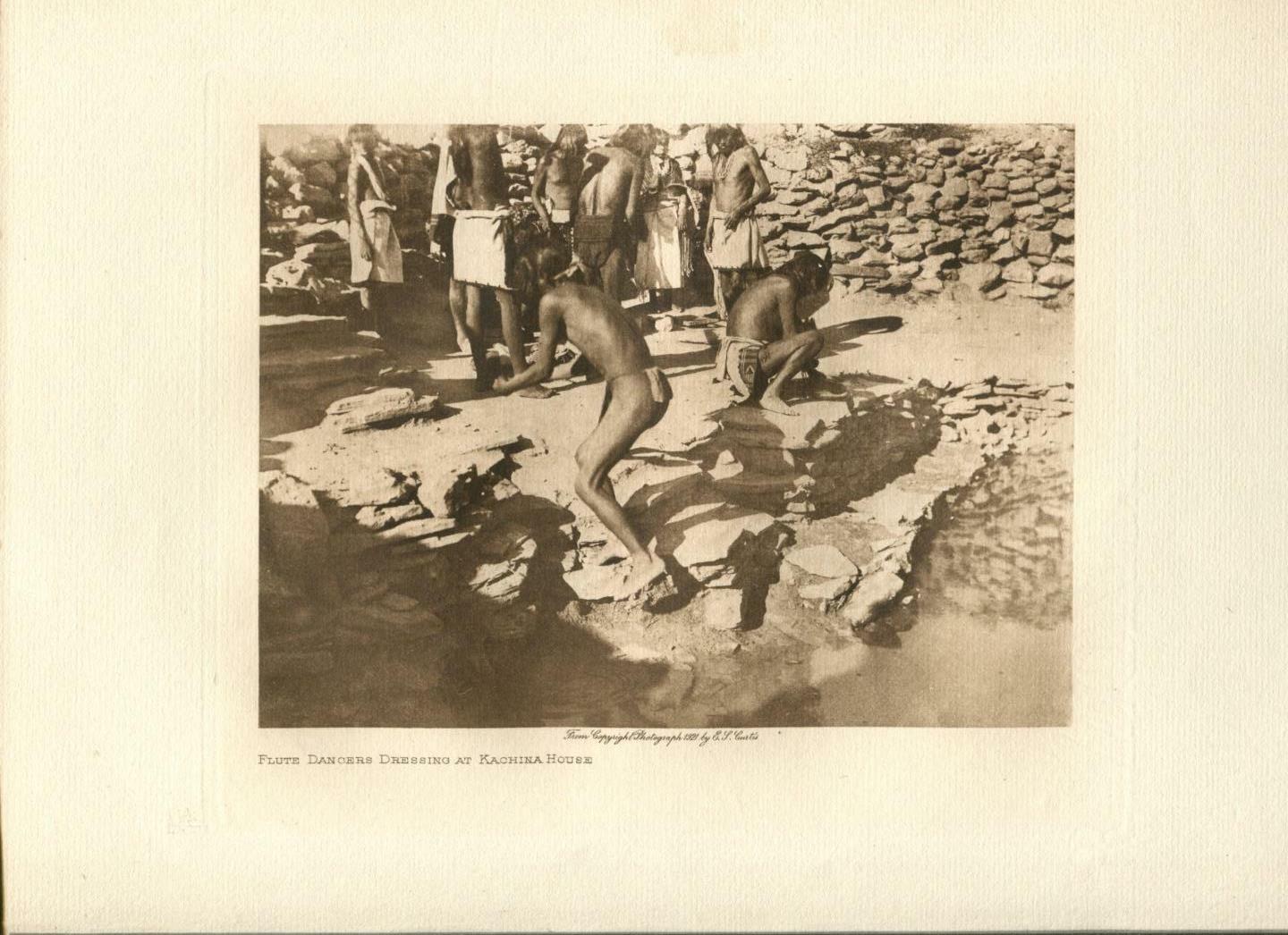 1921 Original Photogravure | Flute Dancers Dressing at Kachina House | Curtis