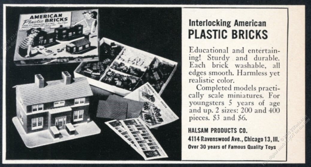 1949 Halsam Interlocking American Plastic Bricks building toy vintage print ad