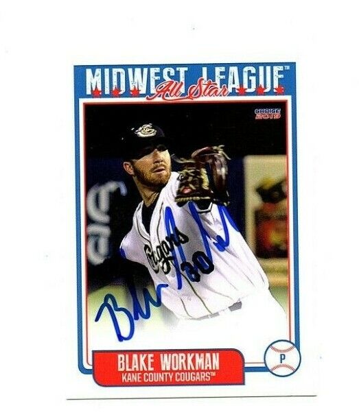 Blake Workman autographed signed 2019 Midwest League All Star card Kane County e