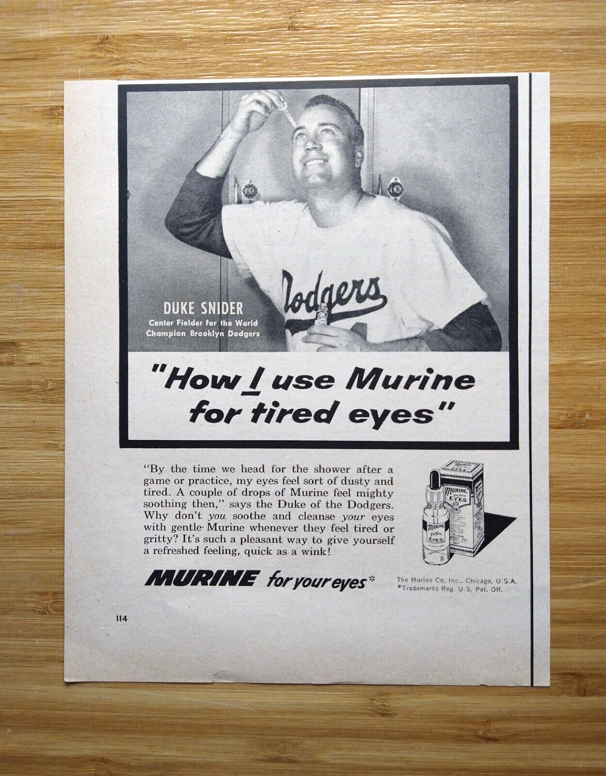 1956 Murine Eye Drops Duke Snider Brooklyn Dodgers Champs Vintage Photo Print Ad