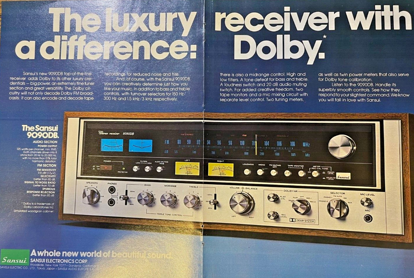 1978 Vintage Magazine Advertisement SANSUI Stereo Receiver With Dolby