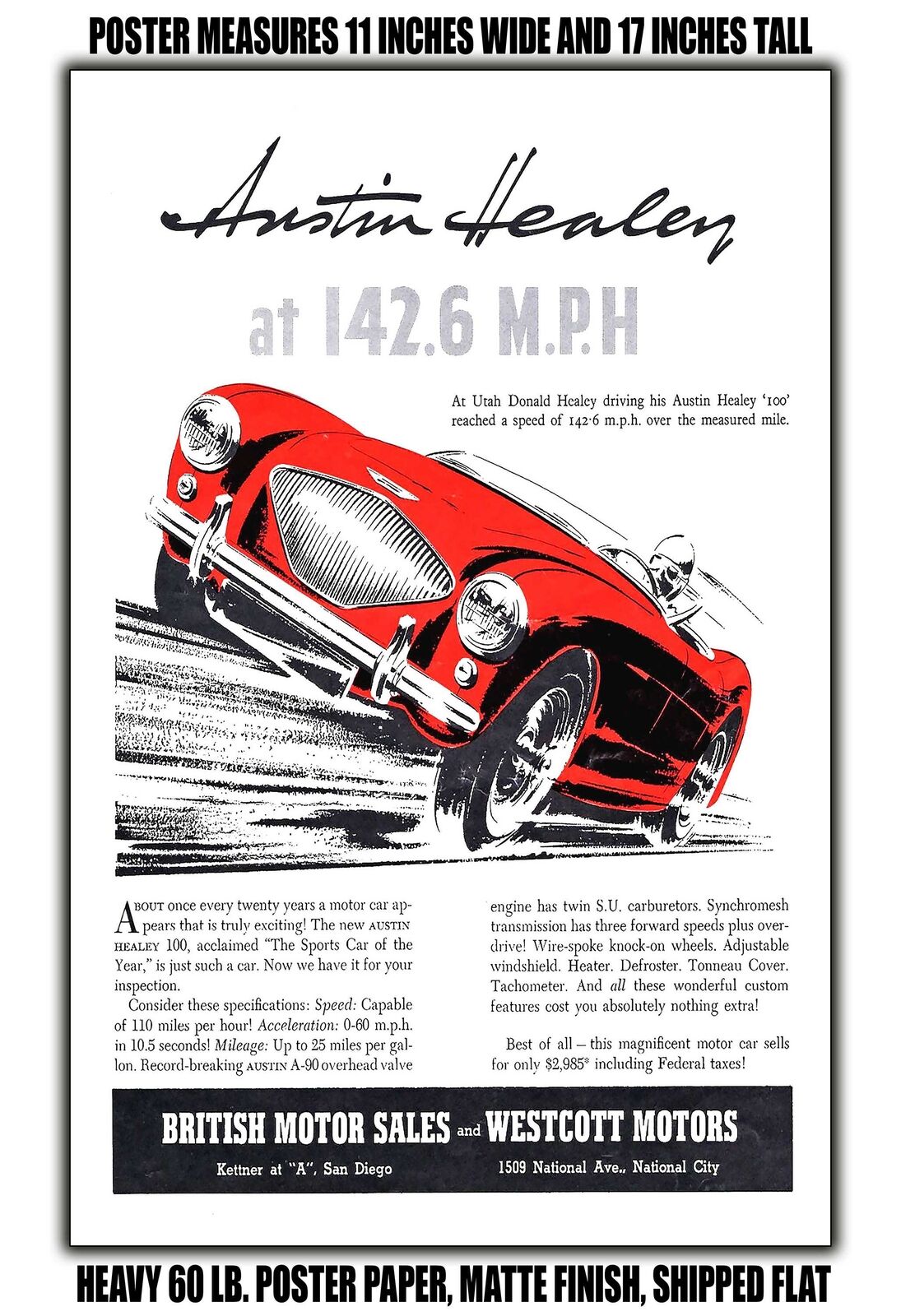 11x17 POSTER - 1954 Austin Healey 100 Driving by Donal Healey at Utah
