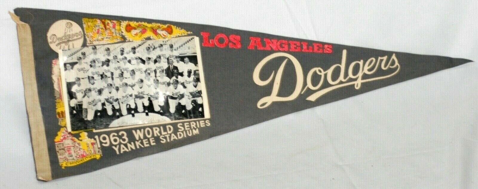 1963 LA. Dodgers World Series Full Size Photo Pennant, Yankee Stadium Version