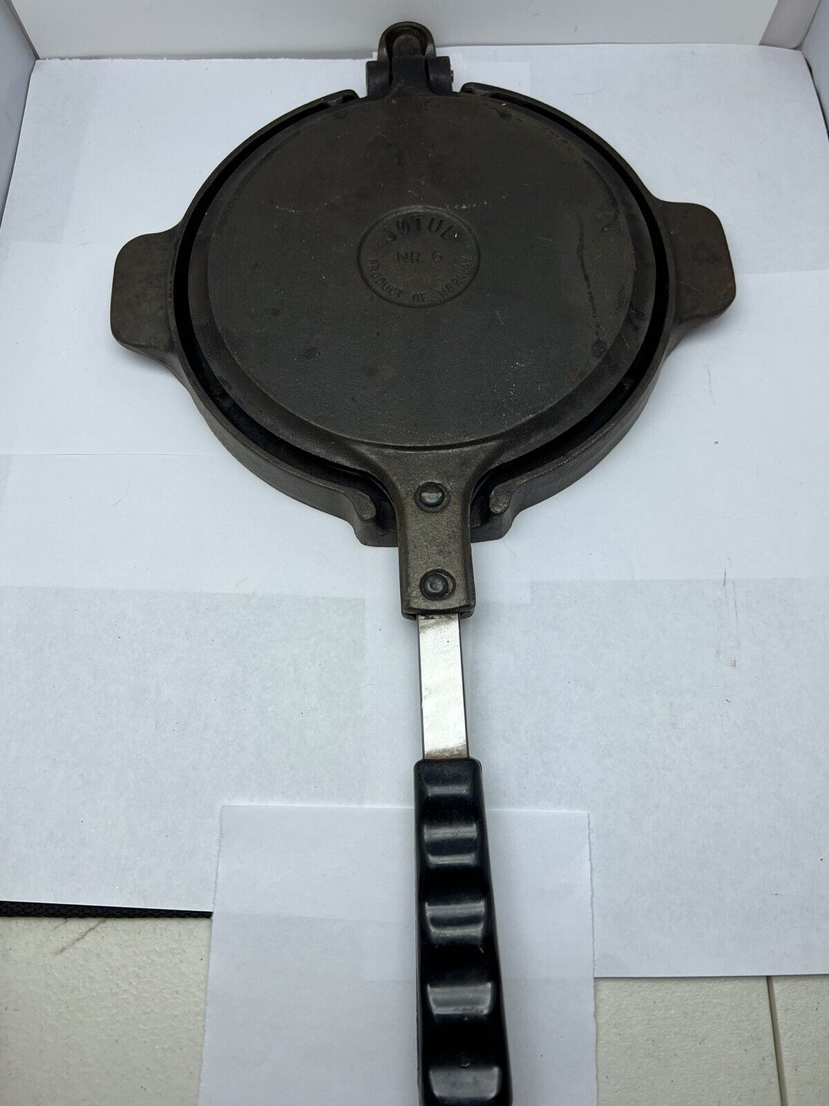 Jotul NR 6 Norway Wafer Pizzell Cast Iron Waffle Maker Heart  w/ Ring Base