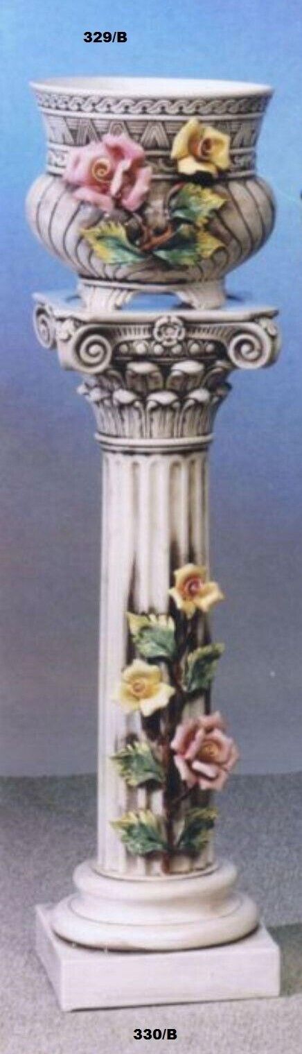 Capodimonte small Pedestal with pot antic color Made in italy