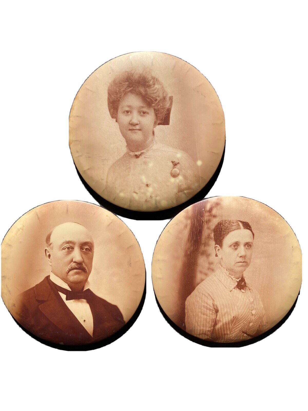 Three Columbia Portrait Co. Round Domed Tintypes