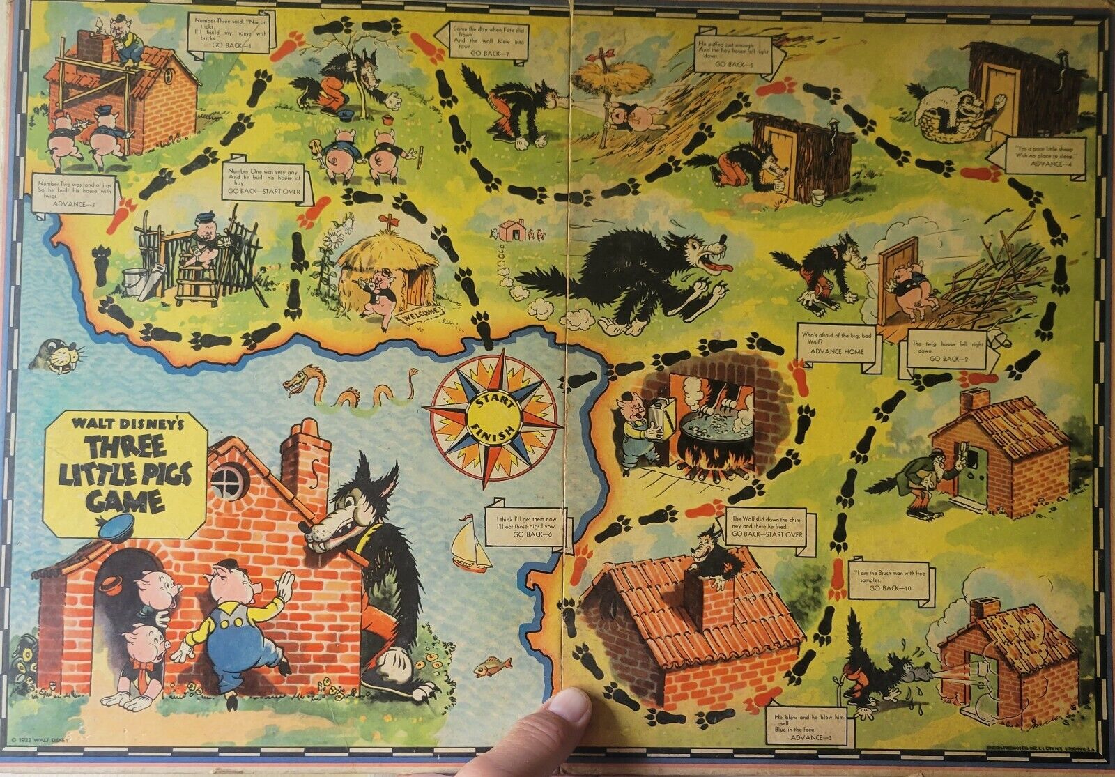 Vintage RARE 1933 Walt Disney\'s Three Little Pigs & Big Bad Wolf GAME BOARD ONLY