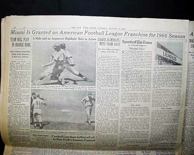 MIAMI DOLPHINS are Born Enters National Football League NFL 1965 Old Newspaper