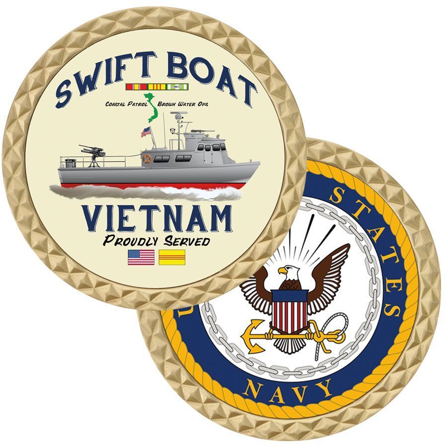 NAVY SWIFT BOAT VIETNAM PROUDLY SERVED RIBBON MILITARY CHALLENGE COIN