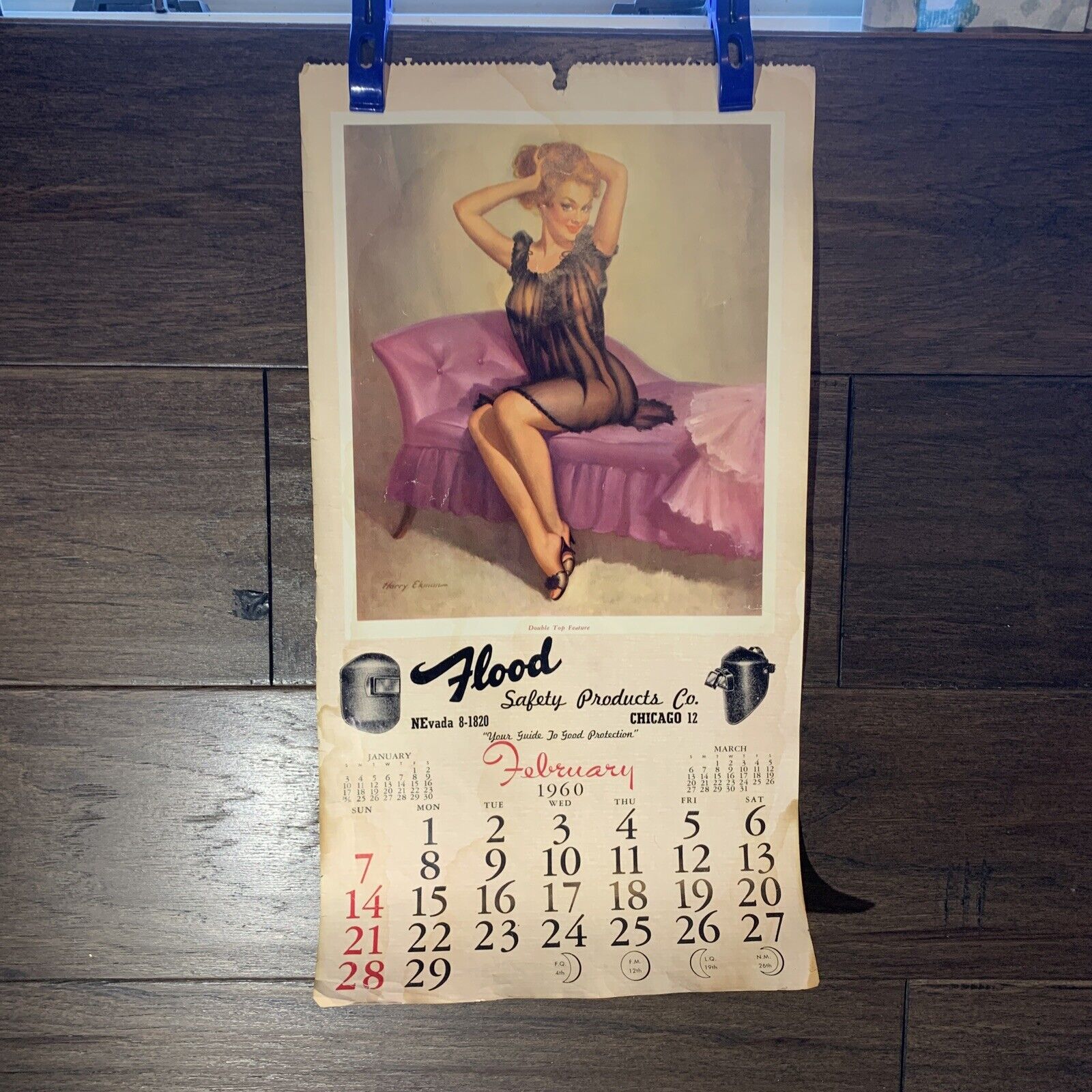 February 1960 Calendar Safety products Chicago Sexy woman