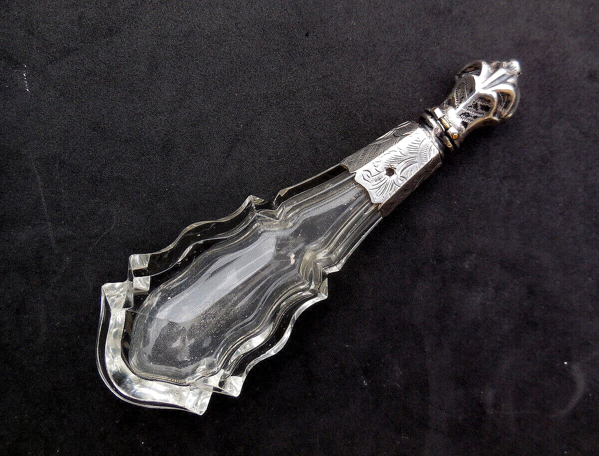 Vintage Continental 19th Century Silver Mounted Crystal PERFUME Scent Bottle OLD