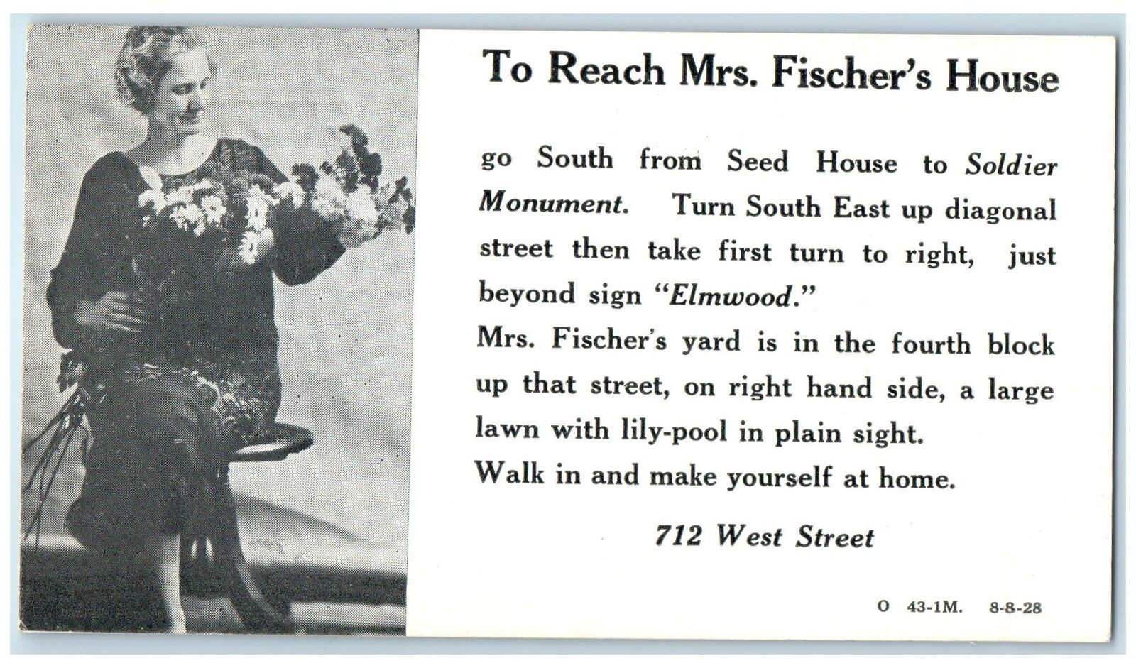 c1960\'s To Reach Mrs. Fischer\'s House Instruction Shenandoah Iowa Woman Postcard