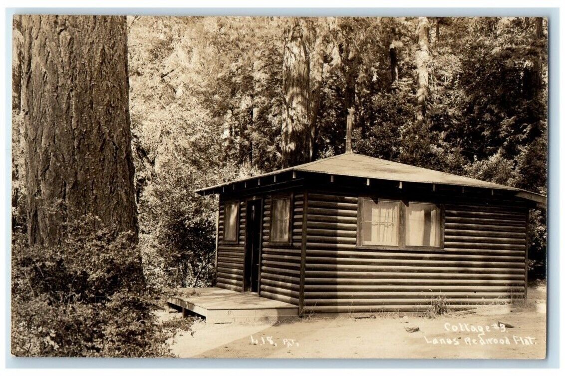 c1940's Cottage #3 Lanes Redwood Tree Flat California CA RPPC Photo Postcard