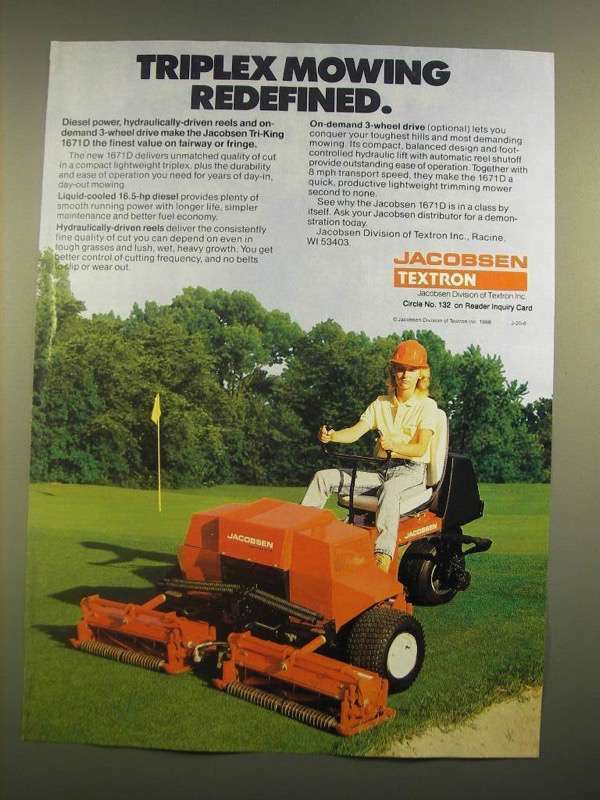 1988 Jacobsen Textron 1671D Mower Ad - Triplex Mowing Redifined