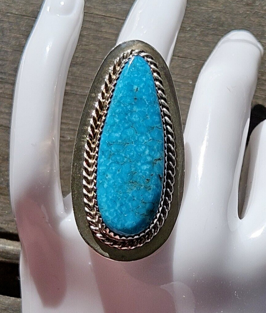 Navajo Kingman Turquoise Ring Native American Sterling Silver 925 Sz 7 Signed B