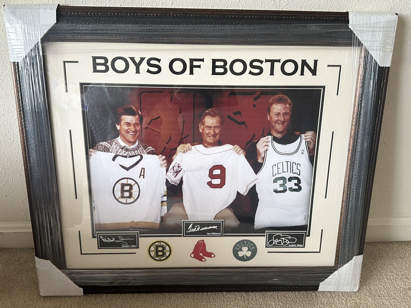 BOYS OF BOSTON MASTERPIECE 30”x24” W/ Larry Bird, Bobby Orr, Ted Williams Autos