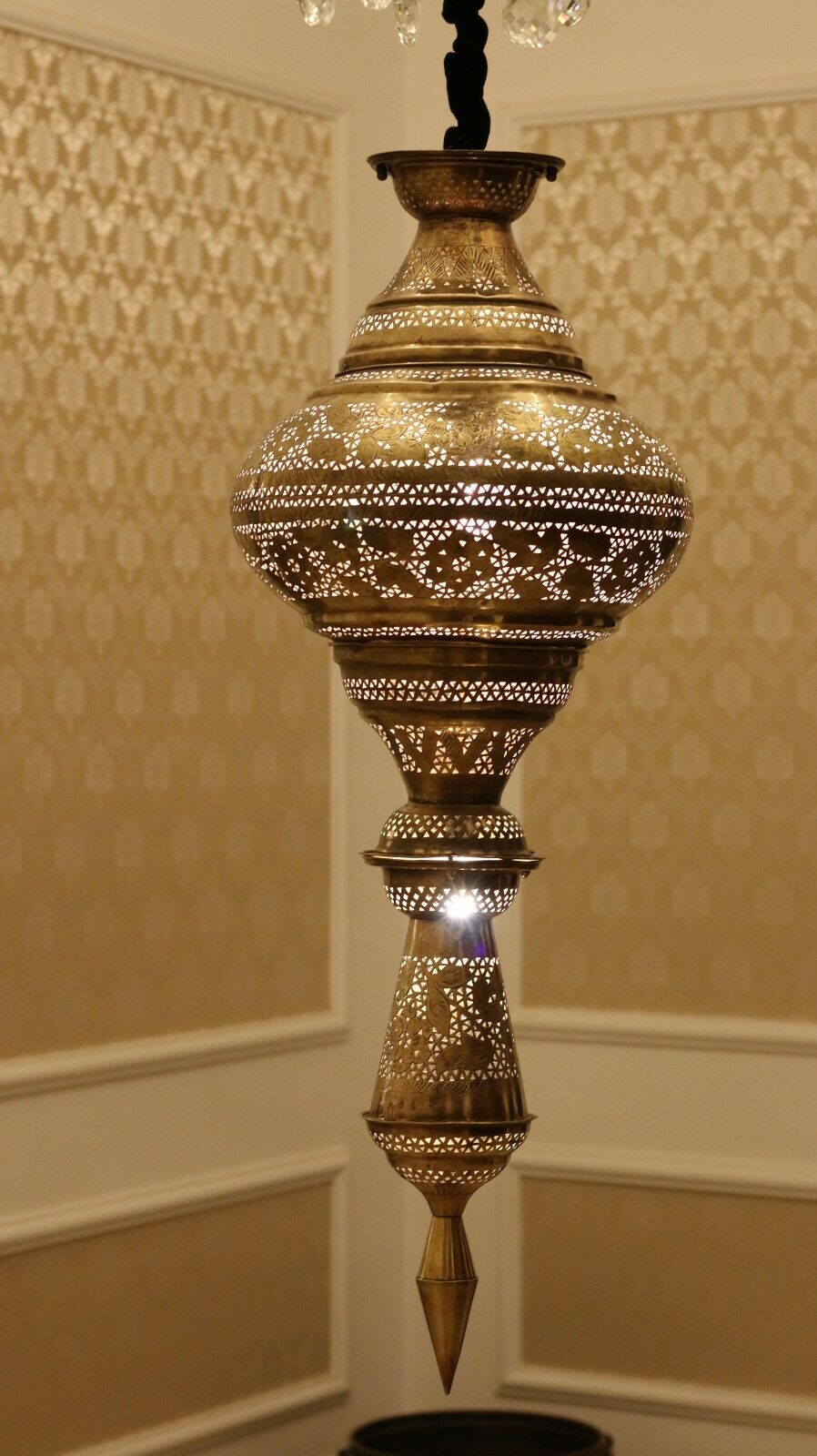 Antique large Brass handmade engraving Lantern Islamic Mosque Hanging Pendant