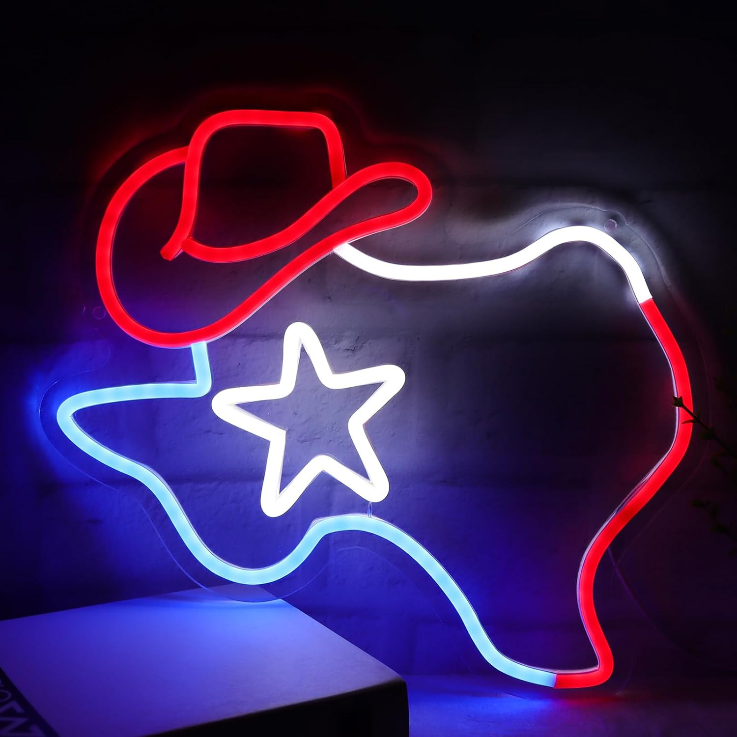 Texas Star Neon Signs Texas Cowboys Neon Lights USB Powered for Bedroom Game Roo