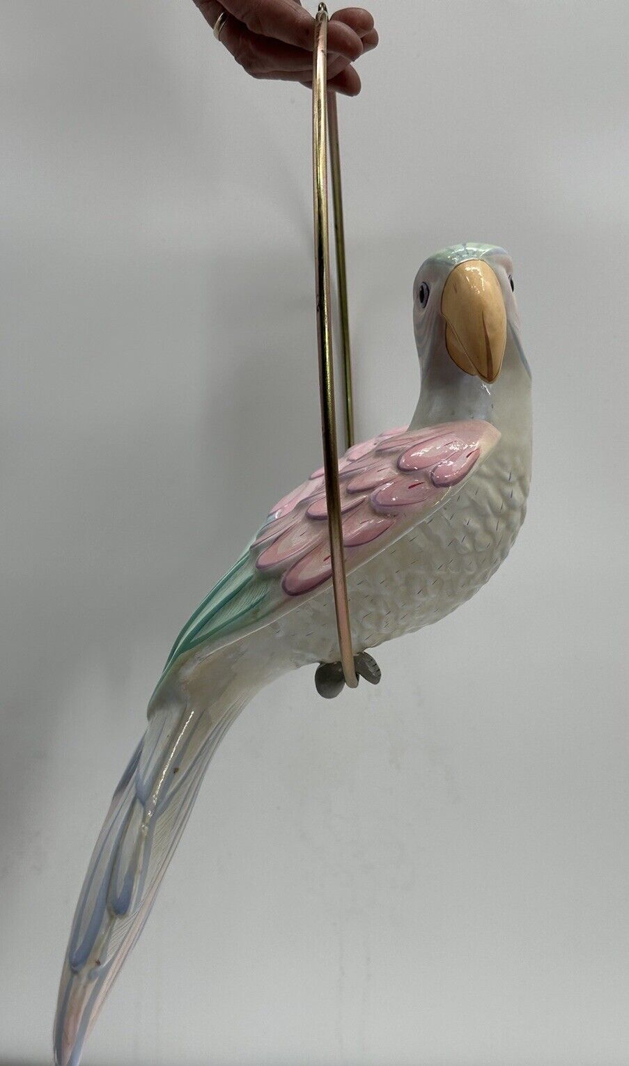 Vintage 16” Art PARROT on Metal Hanging SWING Hand-Crafted MEXICO Pastel