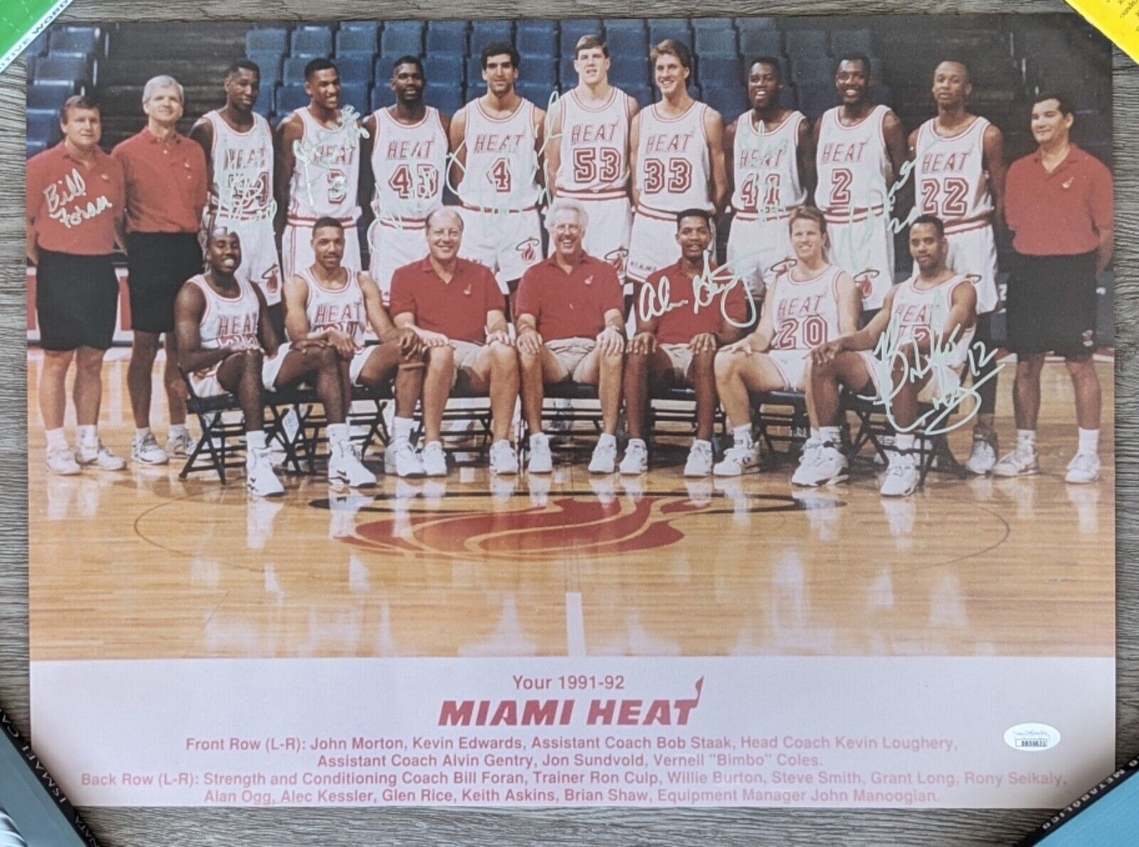 1991-92 Miami Heat Multi Signed Poster 20x14 JSA LOA Glen Rice Seikly S Smith +
