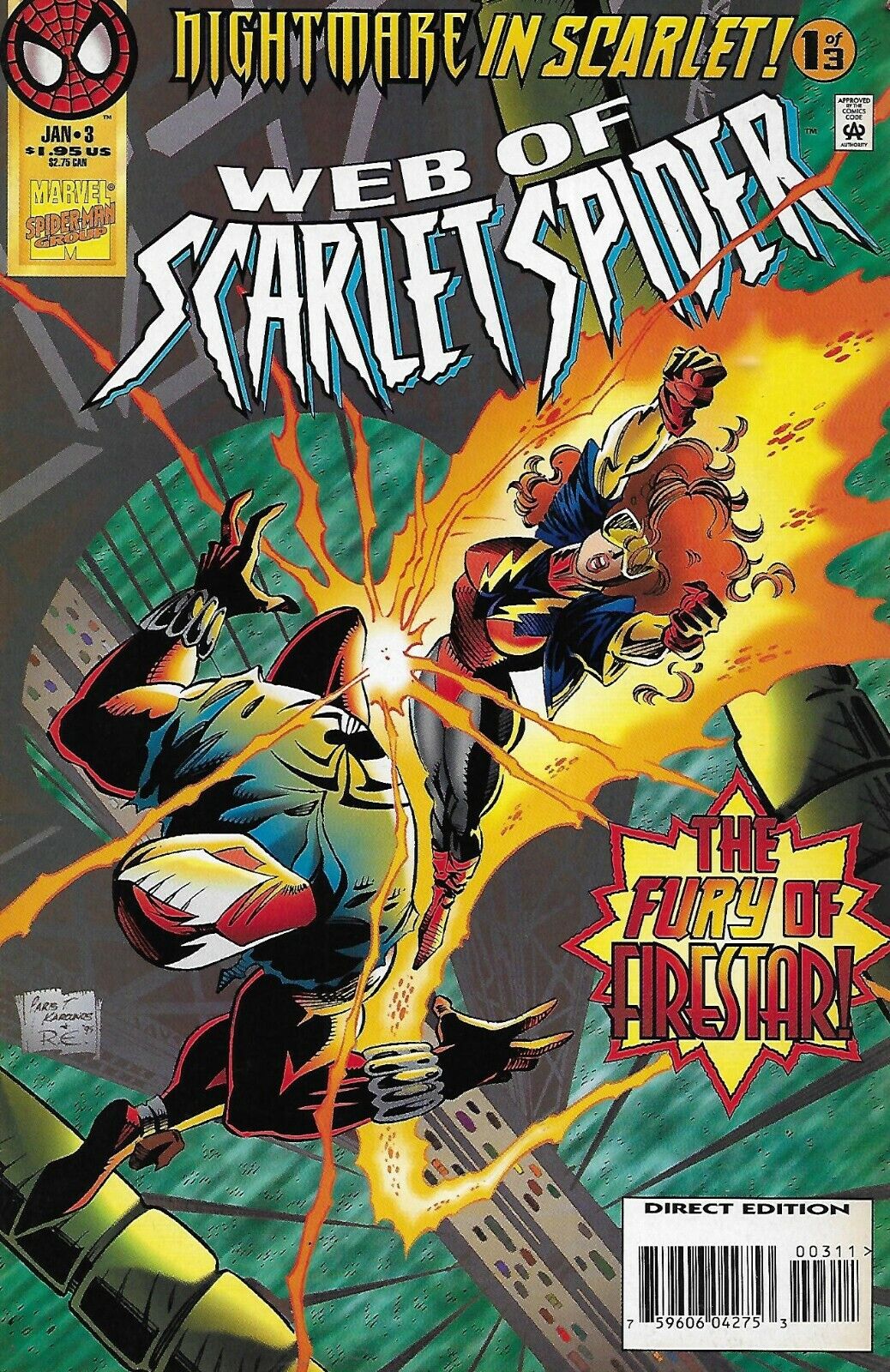 Web Of Scarlet Spider Comic 3 Cover A First Print 1995 Evan Skolnick Paris Outro