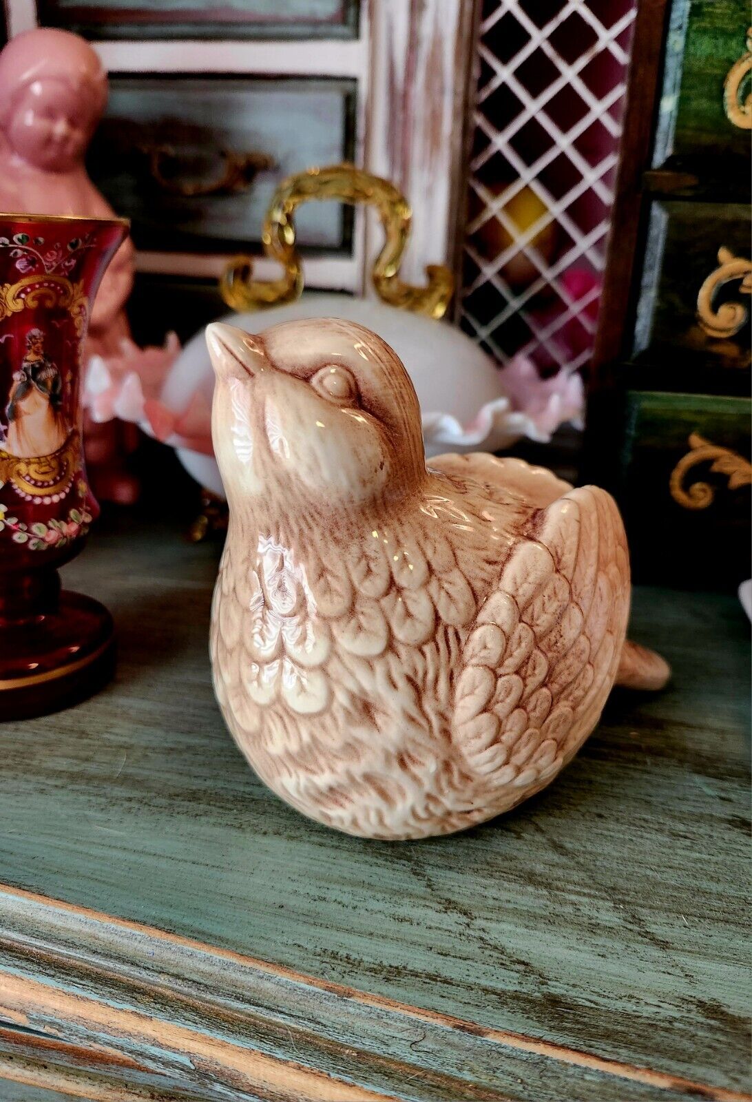 Shabby Chic Possibly Vintage Ceramic Bird Figure With Numbers On The Bottom