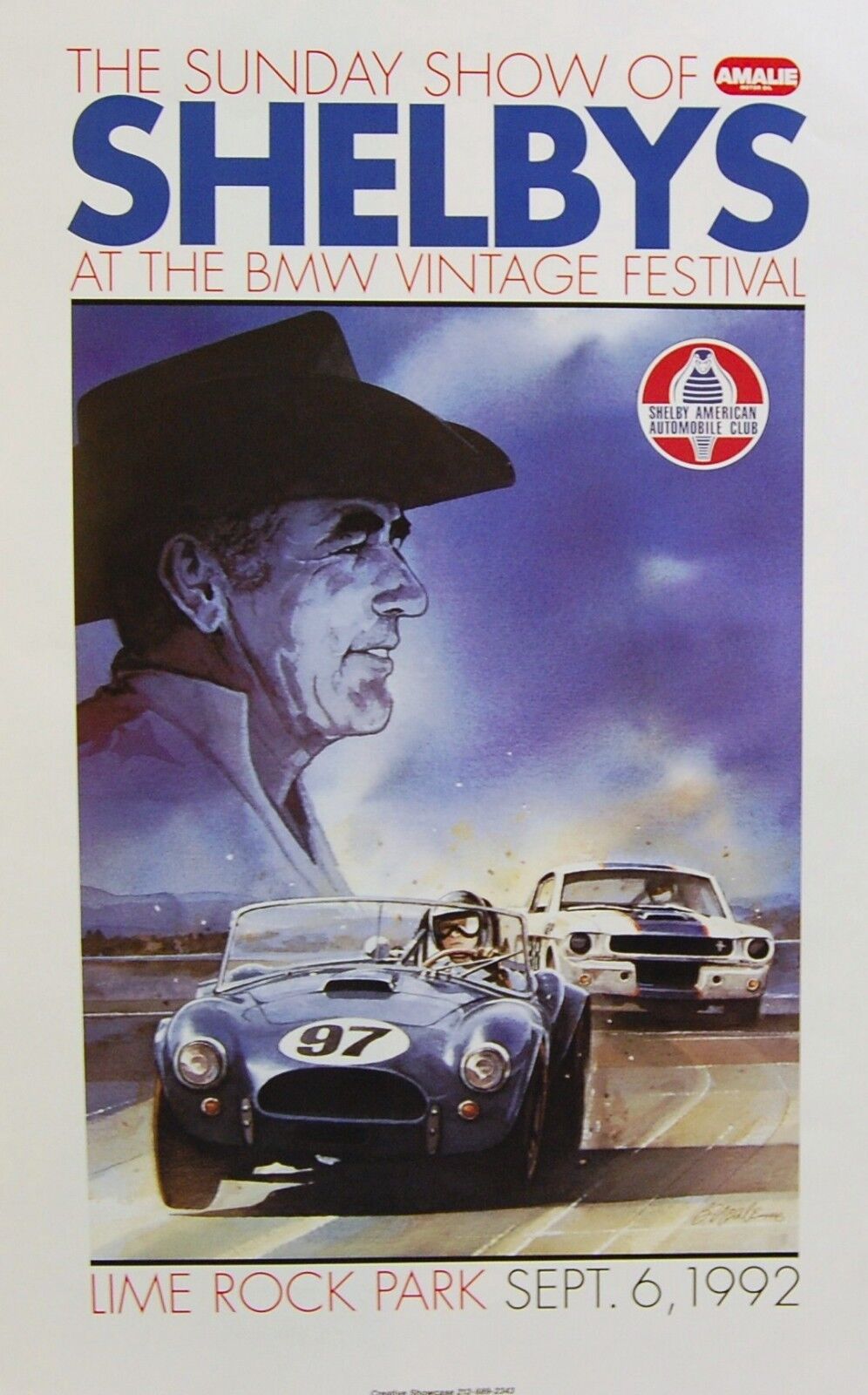 1965 Carroll Shelby R Model Ford Mustang AC Cobra Auto Racing Poster SCCA SAAC