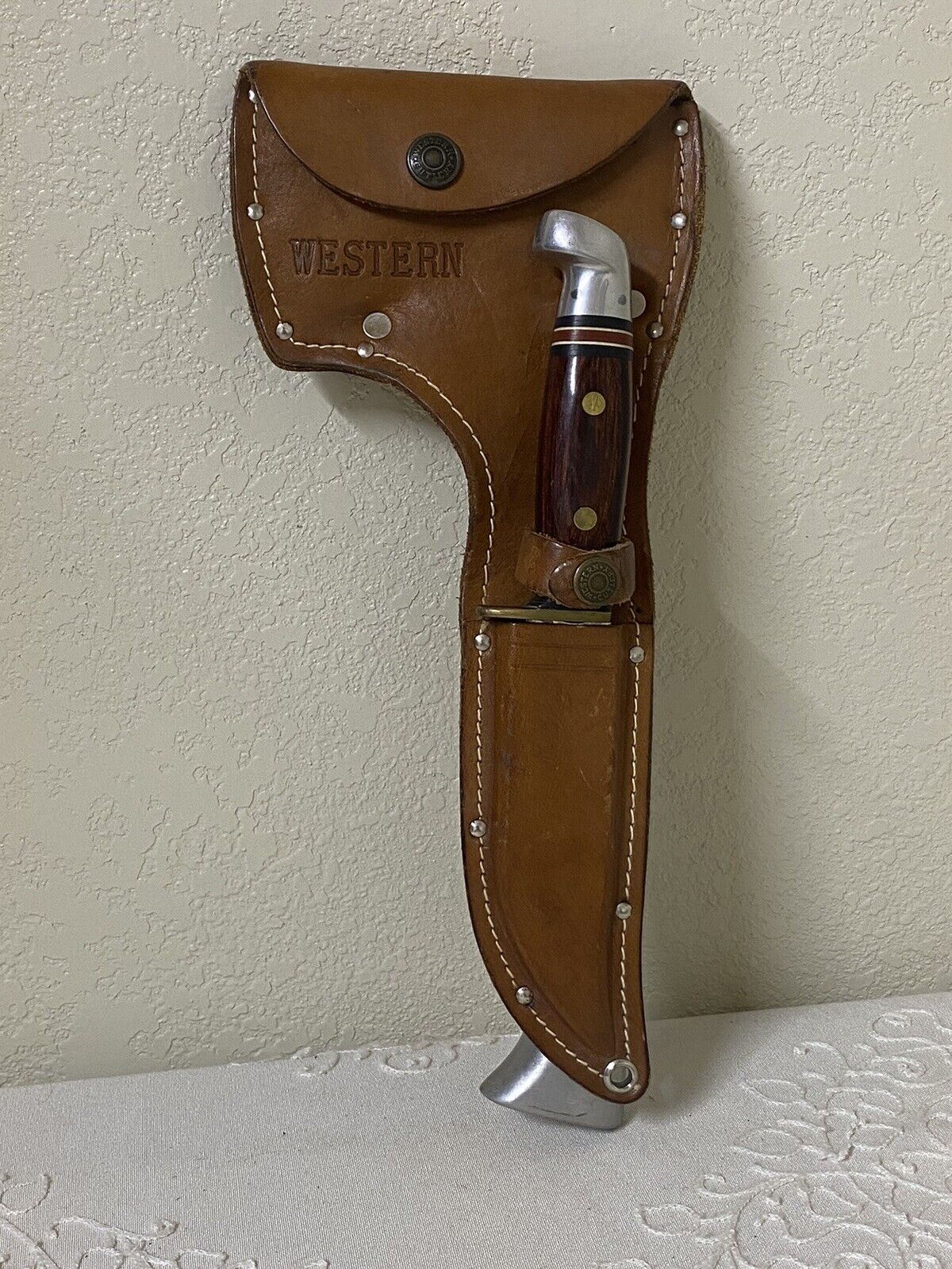 Vintage Western Knife and Hatchet Boulder Colorado U.S.A W10 W66 Leather Handle