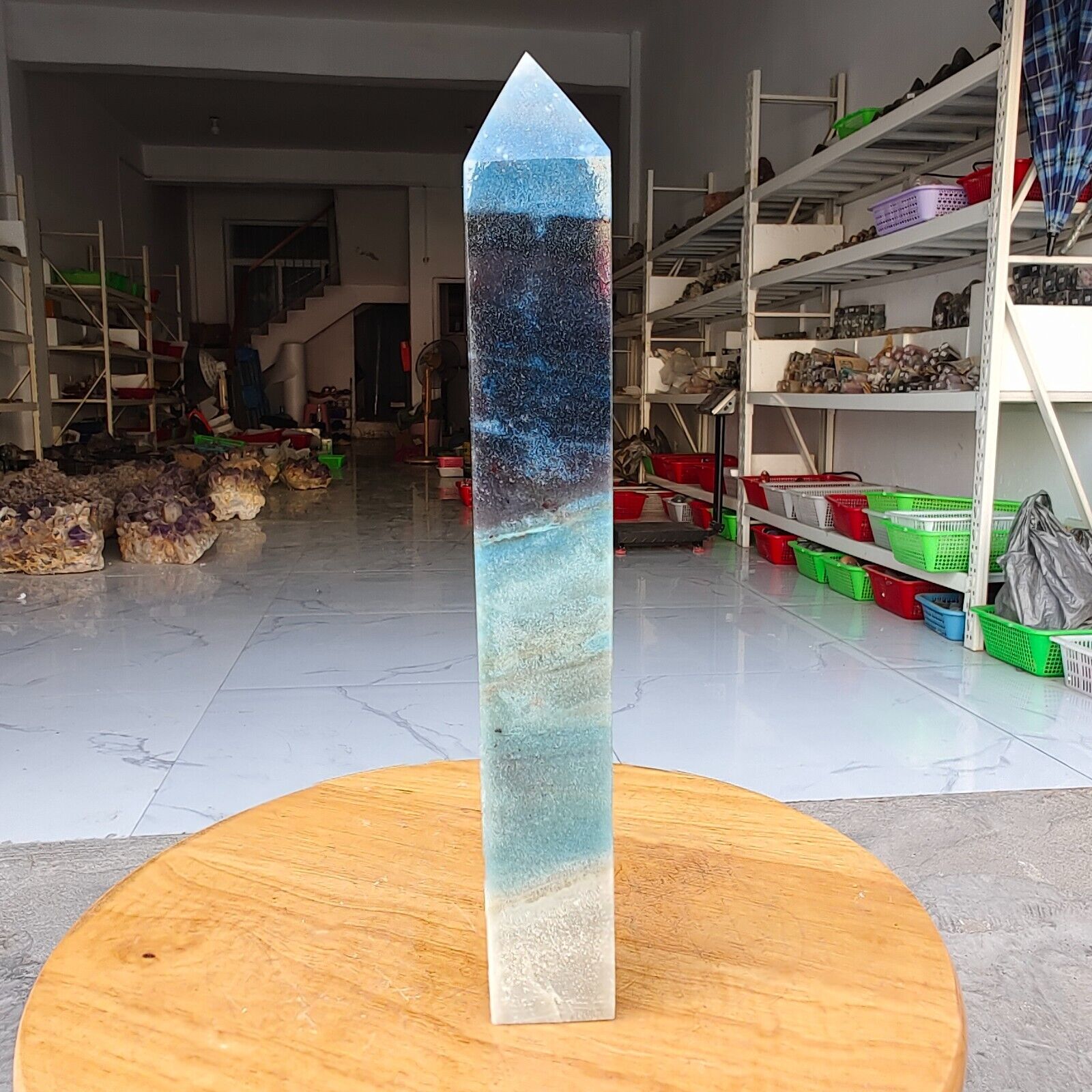 720g Trolleite Crystal Tower Point Obelisk Natural Rare Blue Quartz Healing