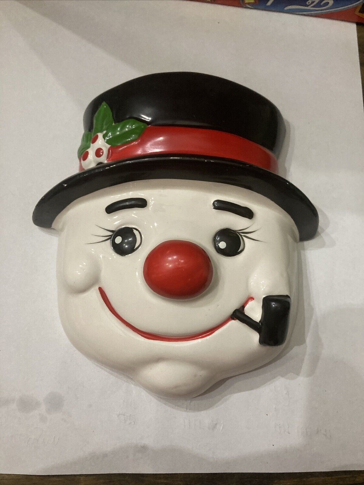 Vintage Antique Ceramic Snowman Mask Christmas Decor 7 Inch Original Box