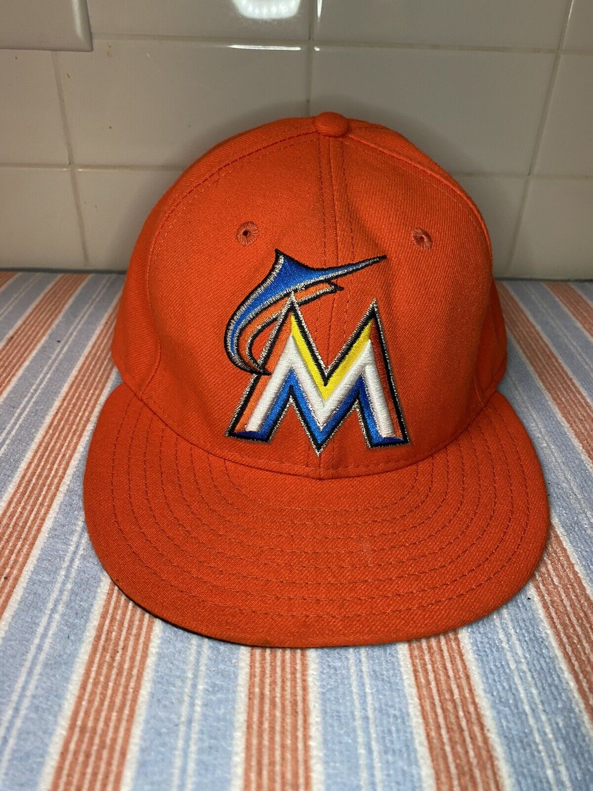 Miami Marlins New Era 59Fifty Cool Base Cap Hat Orange 7 1/8 Florida