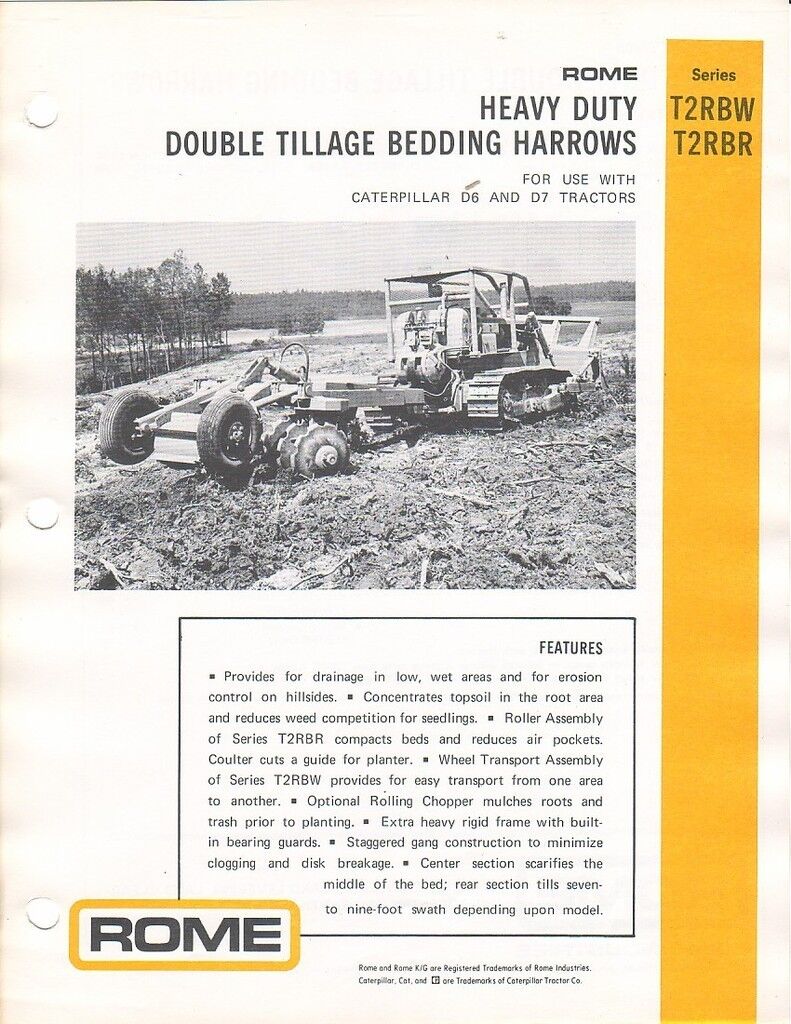 Farm Implement Brochure - Rome - T2RBW T2RBR Bedding Harrow CAT D6 D7 (F1155)