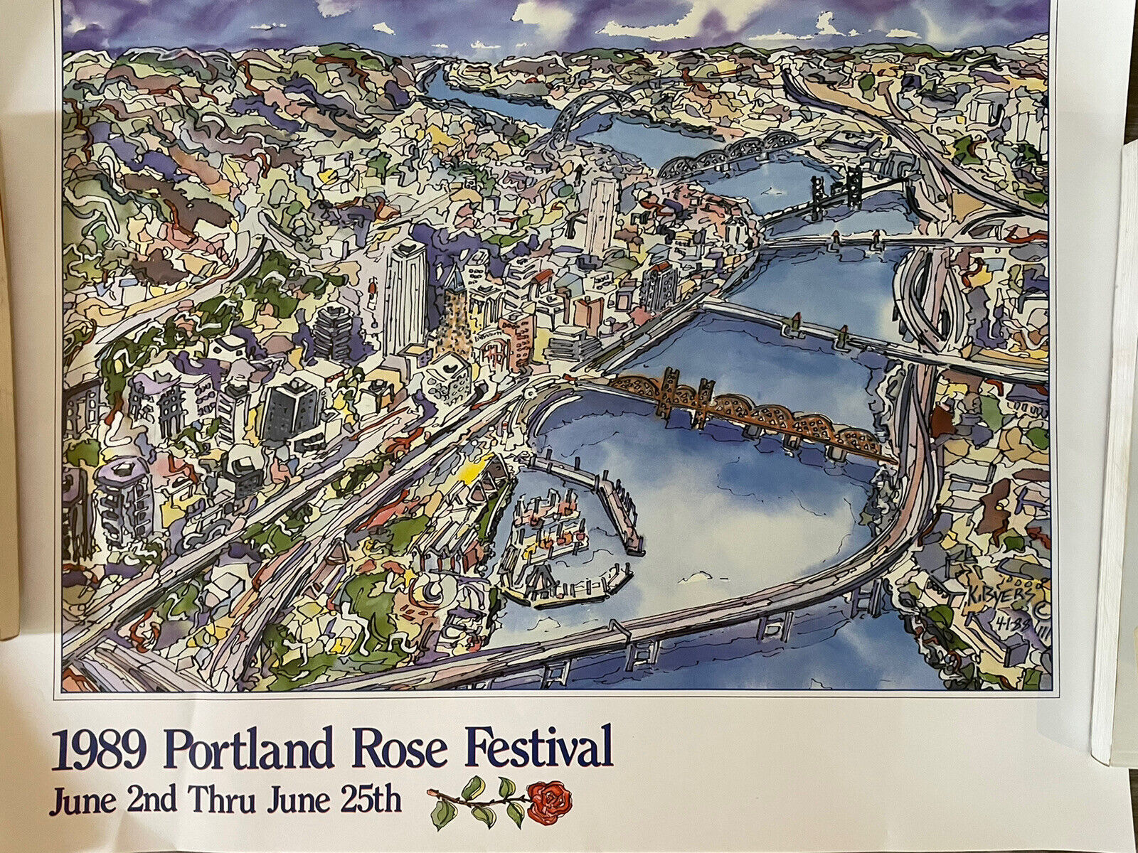 Vintage 1989 Portland Oregon Rose Festival souvenir Poster