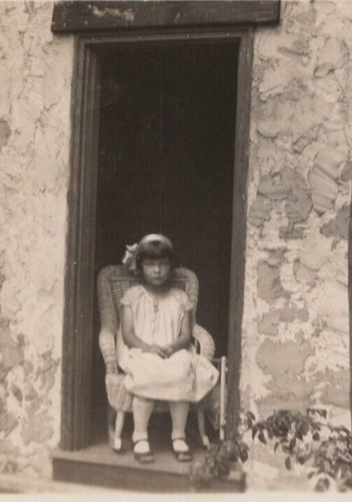 4N Photograph Artistic Portrait Girl Sitting In Doorway Somber Stoic Look 1920's