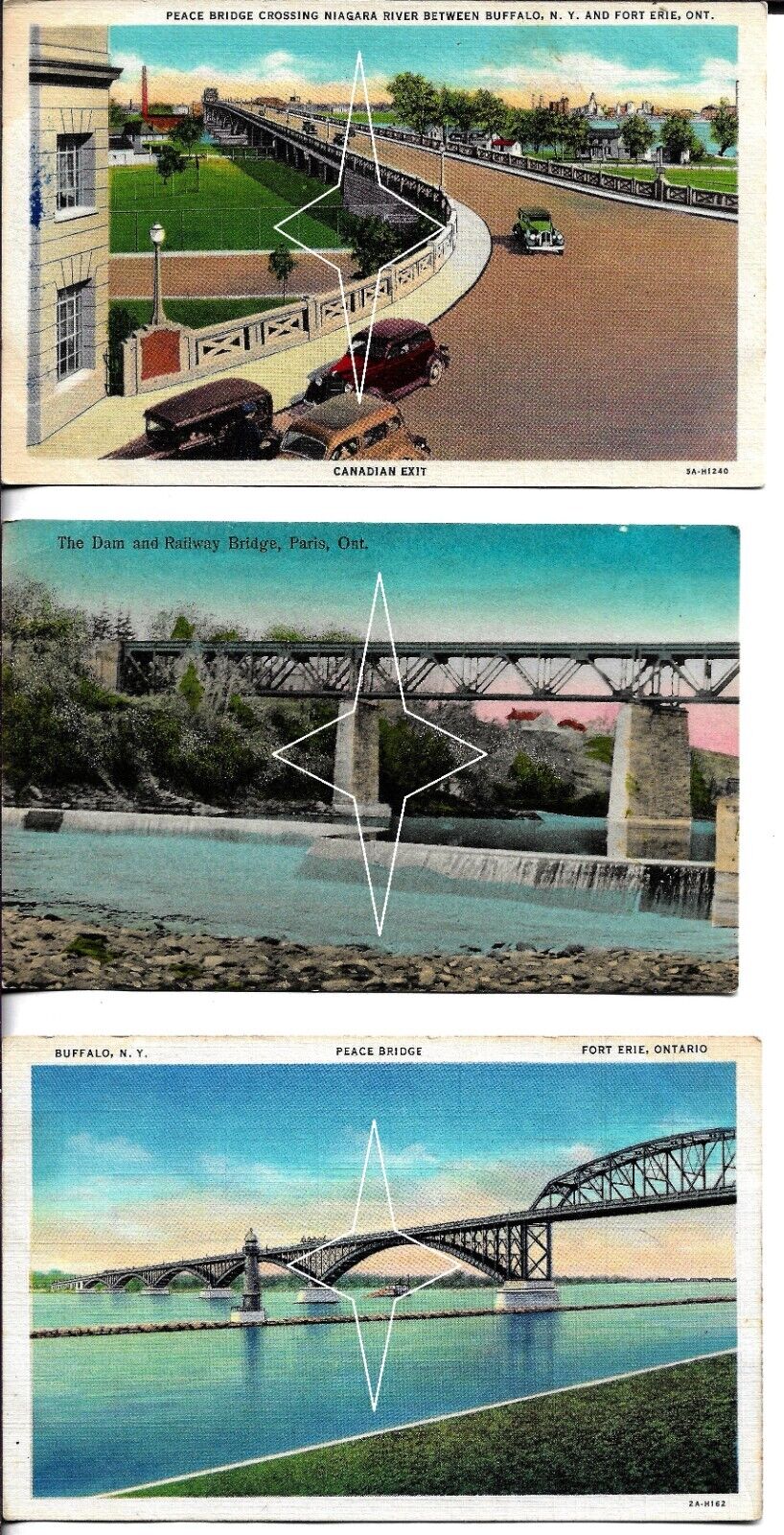 Vintage Postcards Ontario Canada: Paris Bridge, Peace Bridge Crossing etc