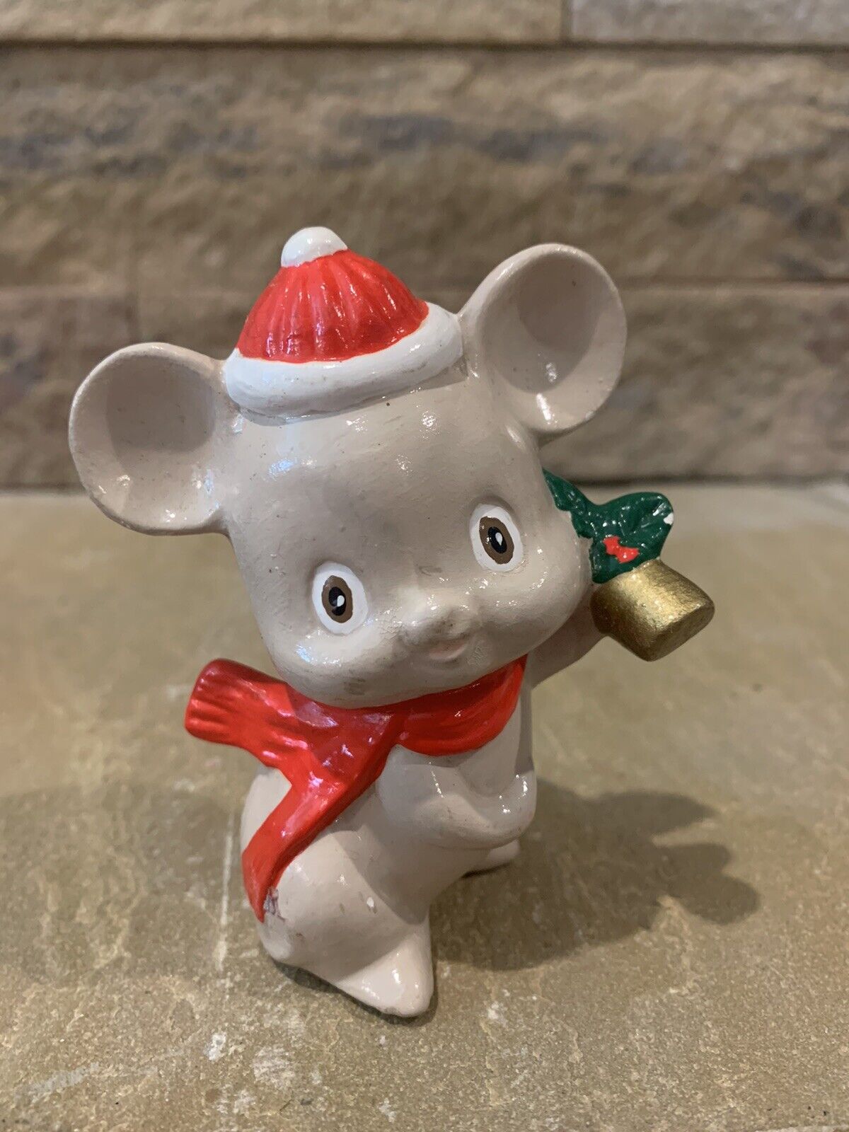 vintage christmas mouse statue figurine, santa mouse