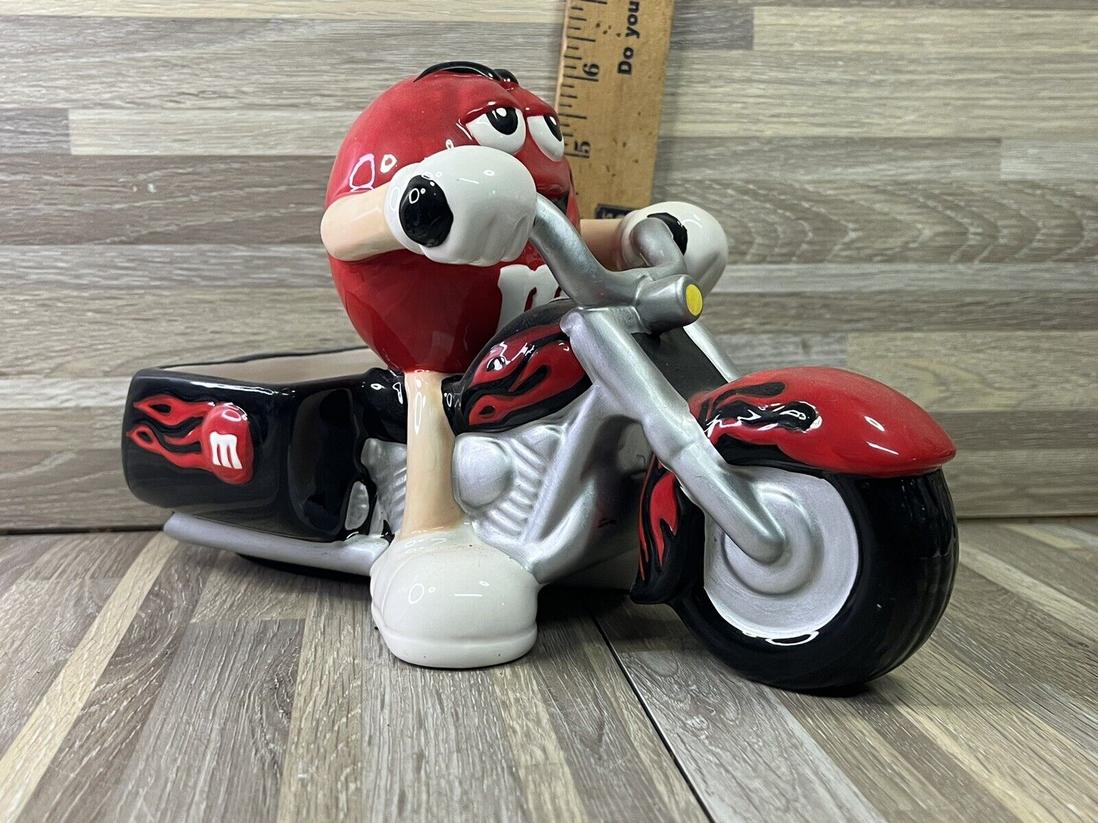 Gallery Red M & M On Motorcycle Ceramic Candy Dish Dispenser