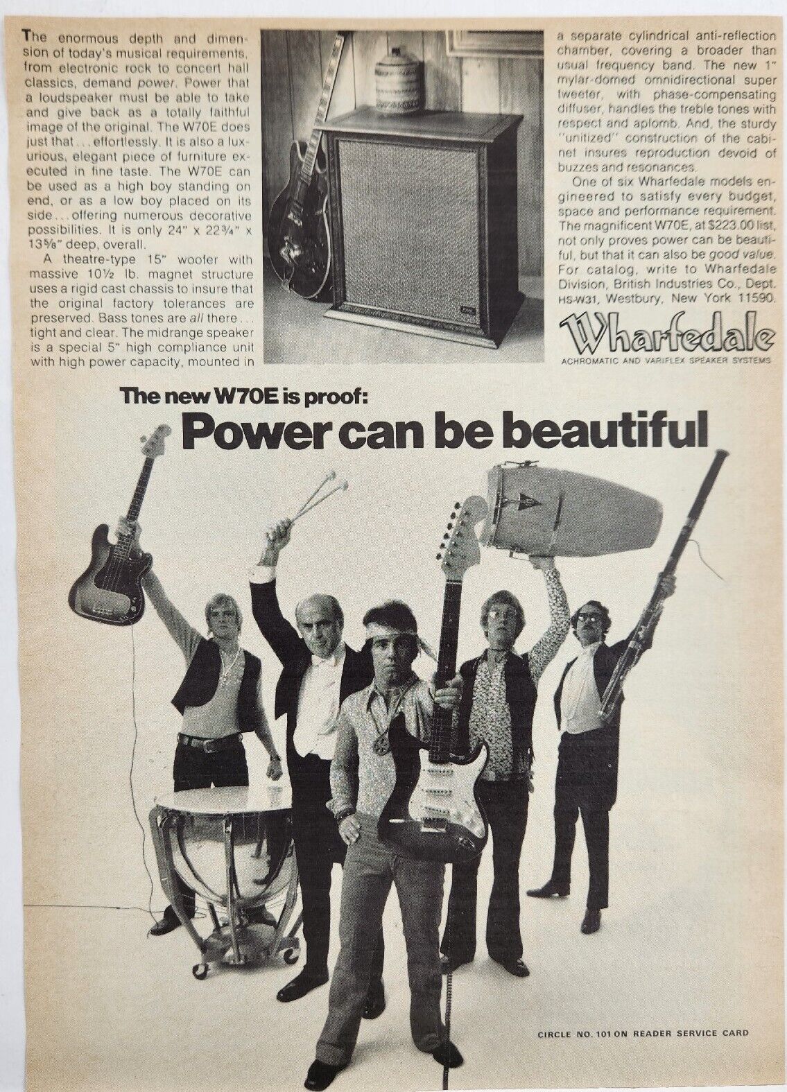 1971 Wharfedale W70E Speaker Systems 70\'s Rock N Roll Vintage Poster Print Ad