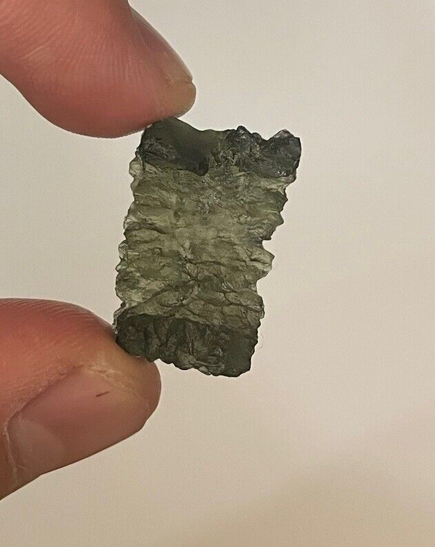 Moldavite 16.8 ct Grade A Unique Curved Piece Well Textured COA Included