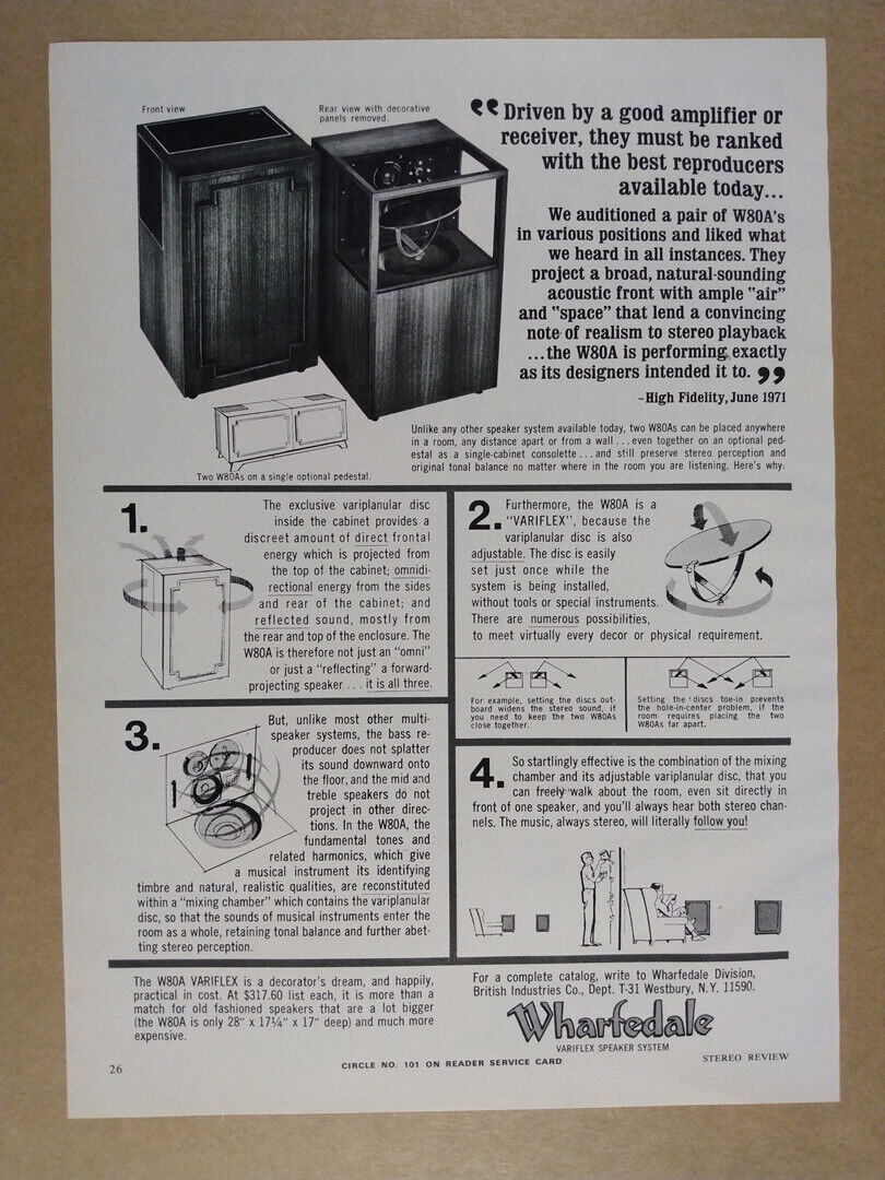 1971 Wharfedale W80A Speakers vintage print Ad